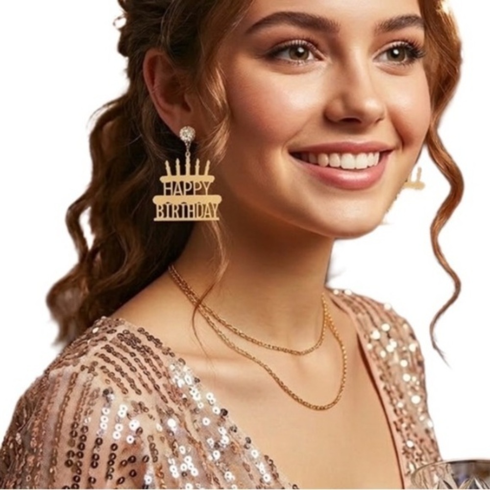 Gold-Tone Birthday Cake Earrings BRAND NEW